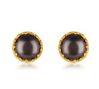 Crown Shape Stud Earrings Gold Plated Tiny Earrings With Grey Pearl Gemstone