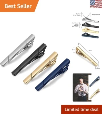 Luxury Tie Clips Set for Men - Elegant Black, Gold & Blue Bars in Gift Box - Image 1 of 4