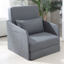 Single Sofa Bed Armchair Soft Floor Sleeper Lounger Futon Couch w/ Pillow and