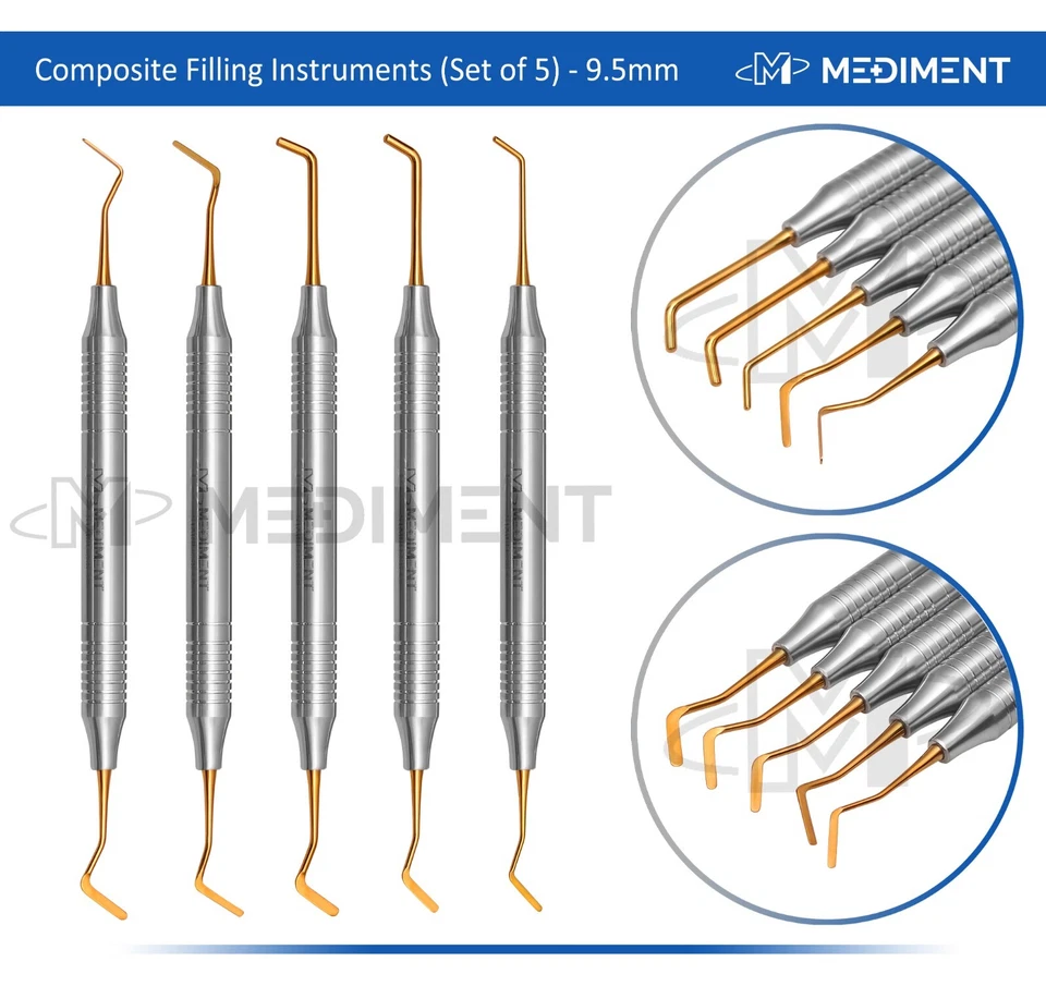 Kit restaurador recubierto de titanio dorado instrumento de llenado compuesto dental de 5 piezas Foto 1 de 4