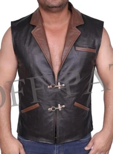 BLACK & BROWN Mens Real Leather Biker Cut Waistcoat Vest Most Sizes Mans - Picture 1 of 2