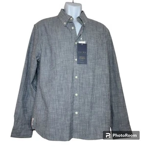 Jachs MFG. Chemise, homme bouton gris devant Chambray, manches longues, mélange coton neuf avec étiquettes - Photo 1/12