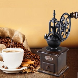 Manual Coffee Grinder Coffee Bean Iron Hand Crank Mill Wood Drawer Retro Design