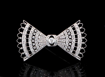 Broche prendedor Art Deco con arco de diamante talla duque minero platino antiguo de platino vintage $6500 Foto 1 de 4