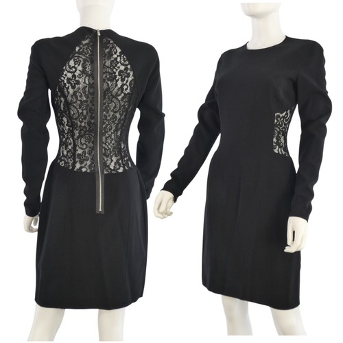 Abito Michael Kors nero vintage lana vergine pizzo trasparente schiena formale US 8 UK 10