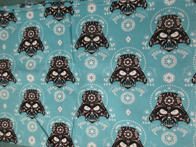 Cotton Fabric 1 Fat Quarter Star Wars Darth Vader Mask on Teal  Approx 18" x 22" - Image 1 of 4