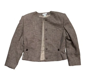 Anne Klein brown & beige tweed suit jacket size 10 Made in USA Padded shoulder - Picture 1 of 6