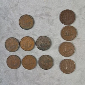King George VI, 11x GB Half Penny 'Ship' Coins, 1942 to 1951. Circulated - Picture 1 of 9