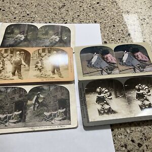 Five Black Americana Stereo view Cards Banjos Watermelon Children “ Coons”ethnic