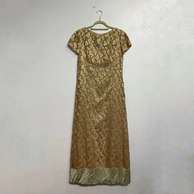 Malcolm Starr Gold Ornate Lace 60's Vintage Evening Gown Sz 6 - Image 1 of 4