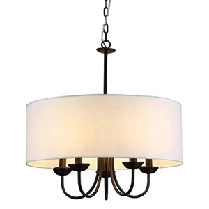 Gwenevere 5-light White Fabric 22-inch Black-finish Chandelier - Picture 1 of 1
