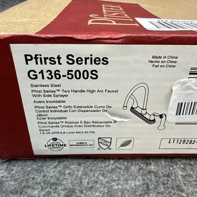 Pfister Pfirst Series G136-200S 2-Handle Kitchen Faucet W/ Sprayer NEW OPEN BOX - Image 1 of 4