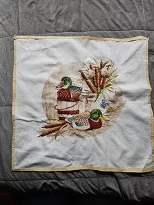 Vintage MALLARD DUCK Embroidery Needlepoint Art Fuzzy Cattails - Picture 1 of 3