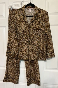 Victoria’s Secret 2 Pc PJ Set M Button Up Leopard Print Cotton Blend Pants - Picture 1 of 7