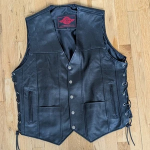 Alpha Cycle Gear Mens Black Leather Motorcycle Vest Jacket Size L - Picture 1 of 2