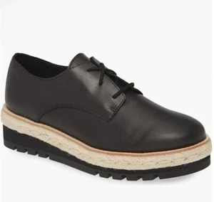 New Eileen Fisher Everly Platform Derby Shoe Size 8 Black Smooth Leather - Picture 1 of 13