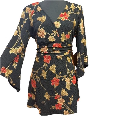 Cocomo Blouse M Or L See Measurements Witchy Fall Office Tie Back Dark Romantic - Image 1 of 4