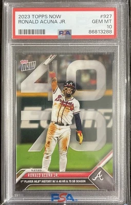 RONALD ACUÑA JR 2023 Topps Now #927 40/70 PSA 10 Acuña HISTORIC MVP Año⚾️🏆🪓 Foto 1 de 2