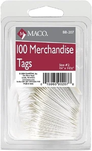 MACO White Strung Merchandise Tags, #2 - 1-3/32 x 3/4 Inches,Modern (1970-Now) - Picture 1 of 1