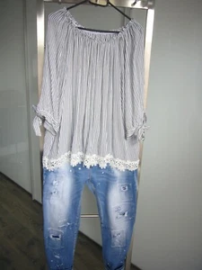 Damenbluse, Carmenbluse New Romance von Andijamo Fashion, Weiß-Khaki, Gr. XL - Bild 1 von 5