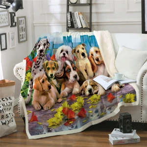 Soft Cute Dog Plush Sherpa Blanket Single Double Size Sofa Couch Throw Rug Bed - Picture 1 of 9