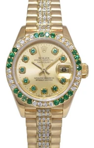 Rolex Datejust President 18k Yellow Gold Diamond/Emerald Ladies 26mm Watch 69178 - Picture 1 of 13