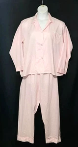 Vintage Plus Size Carole Pajamas Womens 46 Pink Button Top Bottoms Snap 2 Pc Set - Picture 1 of 6