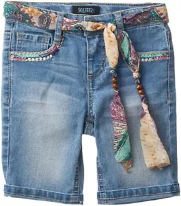 Squeeze Girls Denim Bermuda Shorts with Scarf Beaded Belt (Size 4) NWT - Picture 1 of 2