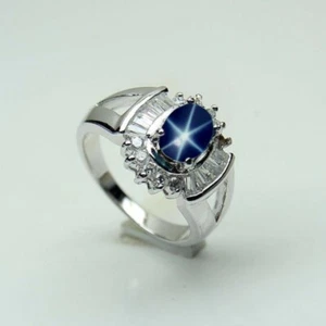 Anello Zaffiro Stella Donna 8x6mm Argento Sterling 925 Anello Zaffiro Stella Blu - Foto 1 di 2