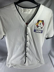 Rare 80/90s Disney Team Mickey Mouse Baseball Shirt. White. Print Logo. Unisex. - Picture 1 of 10