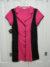 NWT CRUISIN USA BOWLING SHIRT DRESS PINK & BLACK W/ POCKETS BUTTON FRONT SZ 8