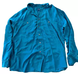 VINTAGE Cambridge Classics Mervyns Teal Silk Button Down Shirt Medium - Picture 1 of 4