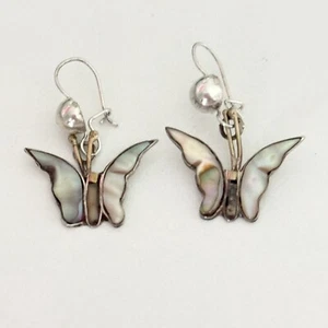 Vintage 925 Mexiko Sterlingsilber Schmetterling Abalone Muschel Ohrhänger - Bild 1 von 6