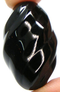 75.13 Carat Natural Black Agate Elegant Undrilled Twisted Rugby Shape 31x19.6 MM