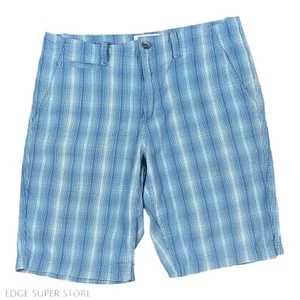 Calvin Klein Cotton Flat Front White Blue Plaid Check Flat Front Shorts Size 31 - Picture 1 of 6