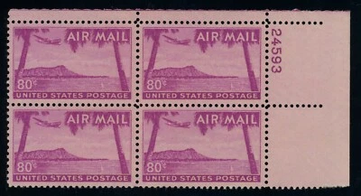 US Stamp #C46 Diamond Head 80c, Plate Block of 4 - MNH - CV $19.00 - Image 1 of 2