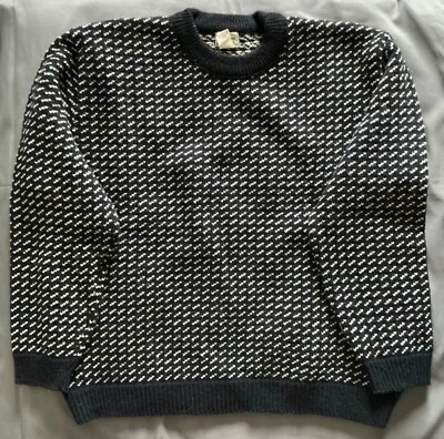 Vintage LL Bean Norwegian Wool Fisherman Birds Eye Sweater Blue/White Men XL EXC - Image 1 of 4