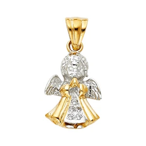GOLD -14K Two Tone Gold Cubic Zirconia CZ Angel Charm Pendant For Necklace Chain - Picture 1 of 4