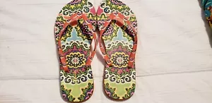 Vera Bradley Rio Orange Yellow Pink Blue Green Paisley Flip Flops Size 7-8 - Picture 1 of 4