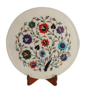 12" Marble Pietra Dura Inlay Gemstone Plate | Decorative Handicraft Gift - Picture 1 of 4