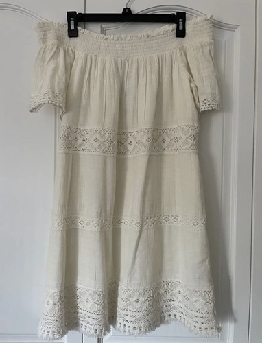 OFF WHITE Abito American Eagle Off the Shoulder bianco crema off taglia grande nuovo con etichette!!