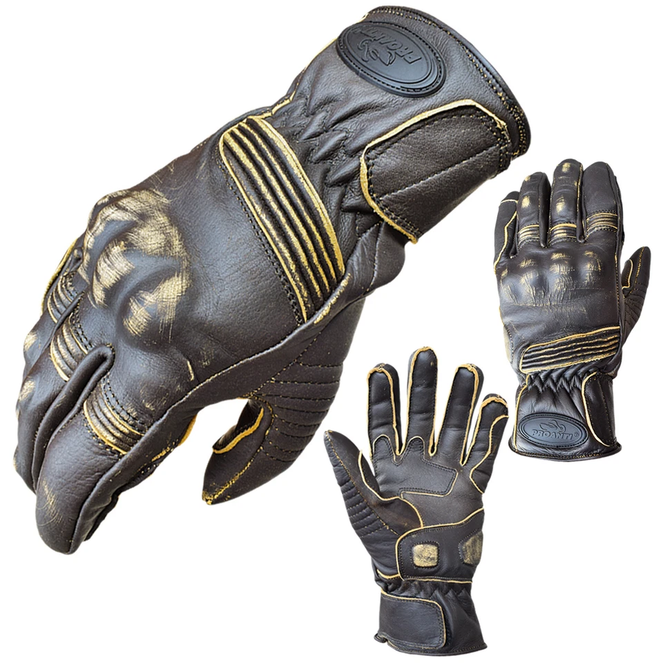 Motorradhandschuhe Tour Leder Motorrad Chopper Vintage Leder Handschuhe PROANTI® - Bild 1 von 1