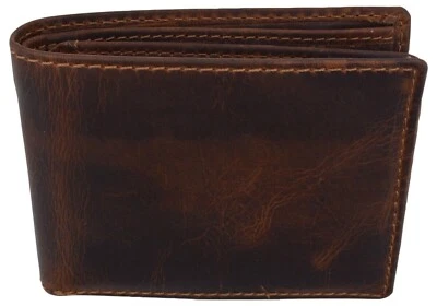 RFID Blocking Brown Vintage Leather Men's Bifold Center Flap Wallet - Image 1 of 4