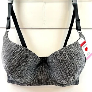 Pink Lover Bra 40D Heather Grey Black Style #6850 Bow Padded Underwire NWT - Picture 1 of 8