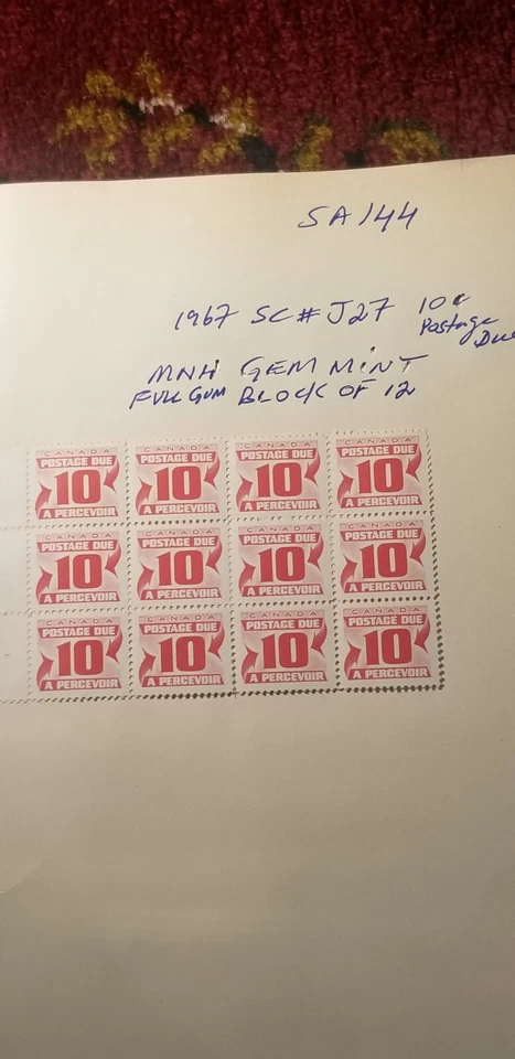 Canada 1967 MNH Mint Beauty 10 Cents Postage Due Stamps Block Of 12 SC#J27. - Image 1 of 2