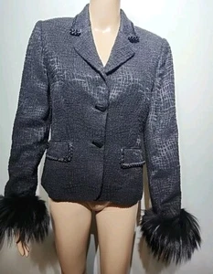 Marta Palmieri Women's Black Blazer Fur Trim Made In Italy Size 44 US 10 - Picture 1 of 12