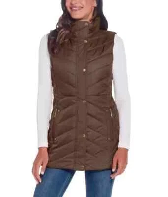 Chaleco acolchado vintage resistente a la intemperie para mujer talla grande marrón Foto 1 de 4