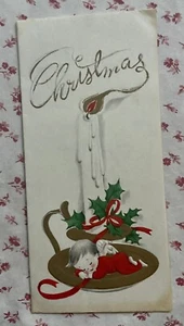 De colección. Linda tarjeta de felicitación de ángel de Navidad de los años 50 durmiendo la siesta con vela en relieve dorado - Imagen 1 de 5