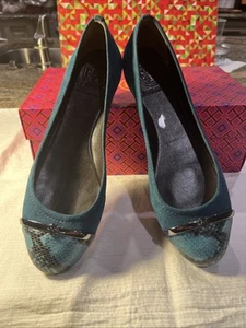 Tory Burch Pacey Driver Ballet suede deep teal snake round cap toe flats 7.5 - Picture 1 of 5