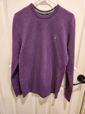 Volcom Mens Encore Marled Thermal Sweater Sz.L/Dark Purple/Lime green logos - Image 1 of 4